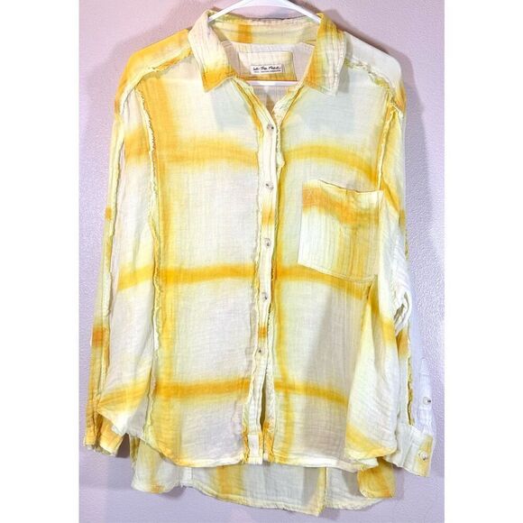 NWOT Free People We The Free Washed Away Yellow Oversized Plaid Button Up Top S - Picture 3 of 11